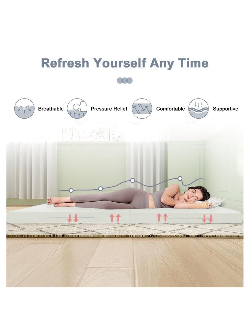 والالا مرتبة إسفنجية سميكة قابلة للطي محمولة بأربعة طيات، سرير قابل للطي، أسرّة للضيوف، سرير محمول، سجادة ضيوف علوية، وسادة نوم، قيلولة على الأرض مع غطاء قابل للتنفس وقابل للغسل - Image 5