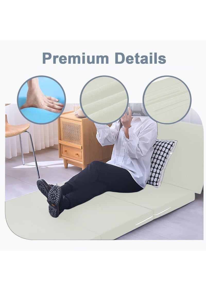 والالا مرتبة إسفنجية سميكة قابلة للطي محمولة بأربعة طيات، سرير قابل للطي، أسرّة للضيوف، سرير محمول، سجادة ضيوف علوية، وسادة نوم، قيلولة على الأرض مع غطاء قابل للتنفس وقابل للغسل - Image 3