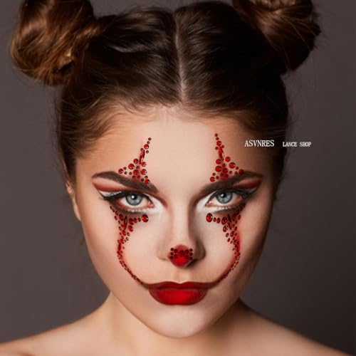 ASVNRES 2 Pieces Face Gems Jewels Tattoos for Halloween, Day of the Dead Face Temporary Skull Tattoos Rhinestone Crystal Stones Body Gems Makeup Stickers for Halloween Festival Rave Party Outfit - Image 2