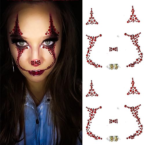 ASVNRES 2 Pieces Face Gems Jewels Tattoos for Halloween, Day of the Dead Face Temporary Skull Tattoos Rhinestone Crystal Stones Body Gems Makeup Stickers for Halloween Festival Rave Party Outfit - Image 1