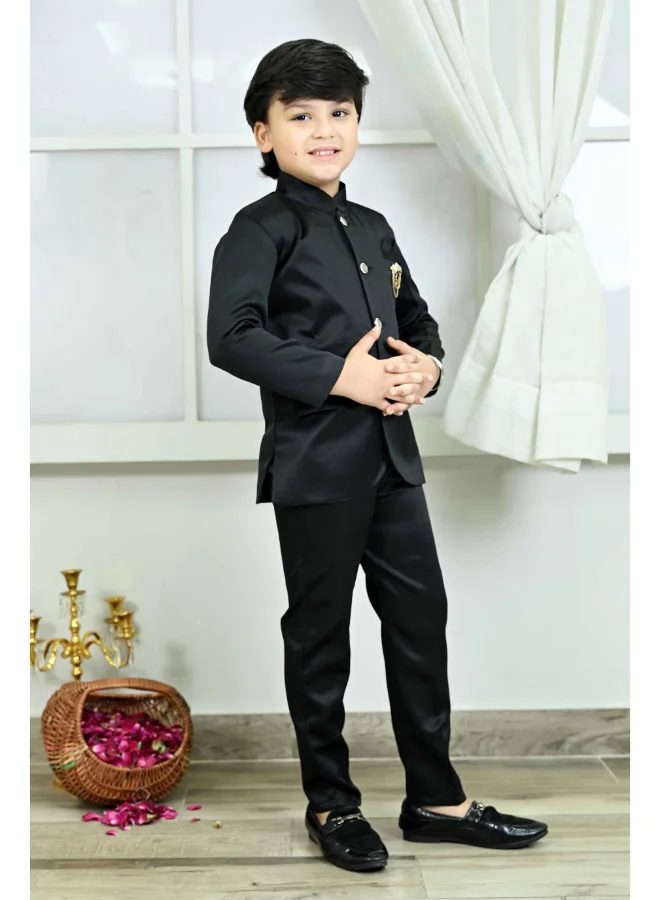 BT DEZINES Black Satin Jodhpuri Suit Set for Boys