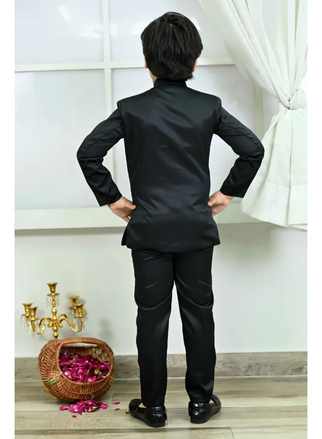 BT DEZINES Black Satin Jodhpuri Suit Set for Boys