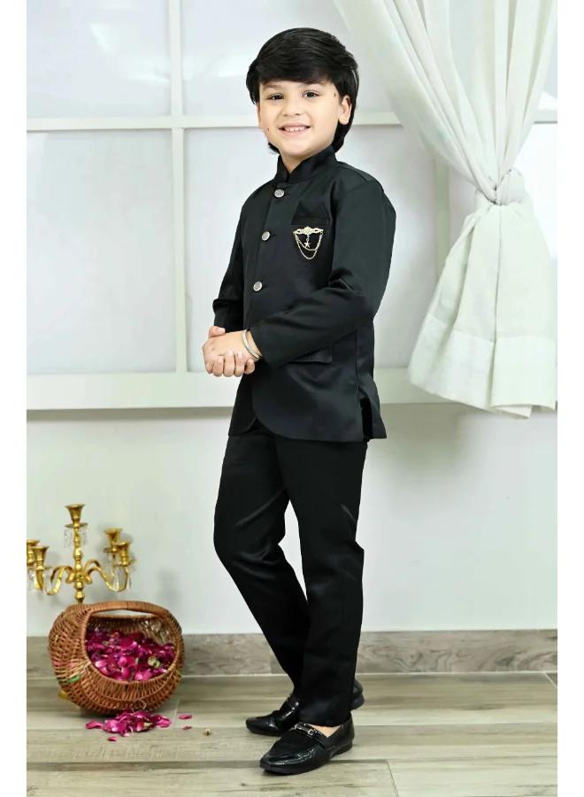 BT DEZINES Black Satin Jodhpuri Suit Set for Boys