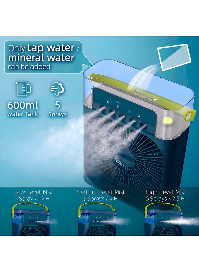 Denx Multi-Function Five-Hole Fan Cooler Fan DENX DX2552 | Mini Evaporative Air Cooler with 7-Color LED, 3 Wind Speeds, Timer, Humidifier & 600ml Water Tank – Blue - Image 2