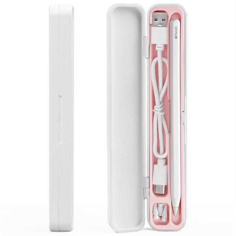 SIXFU Case for Apple Pencil, Storage Case Design for Apple Pen 2nd/ 1st, iPad Pencil Accessories Charging Cable Case for Stylus Pen(White+Pink) - Image 1