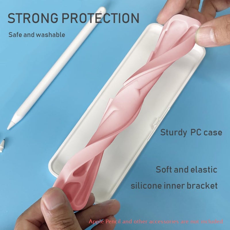 SIXFU Case for Apple Pencil, Storage Case Design for Apple Pen 2nd/ 1st, iPad Pencil Accessories Charging Cable Case for Stylus Pen(White+Pink) - Image 3