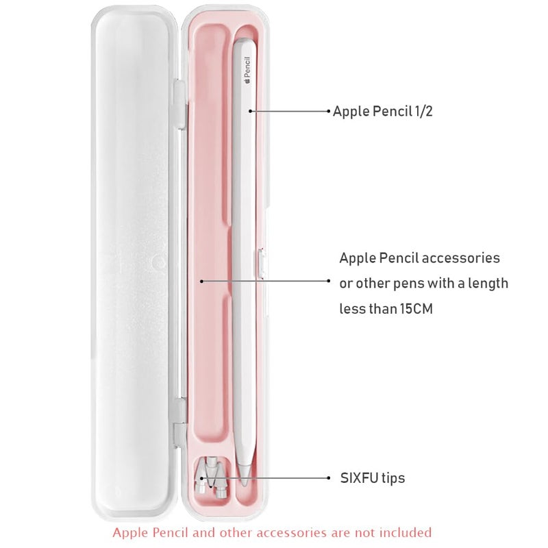 SIXFU Case for Apple Pencil, Storage Case Design for Apple Pen 2nd/ 1st, iPad Pencil Accessories Charging Cable Case for Stylus Pen(White+Pink) - Image 2