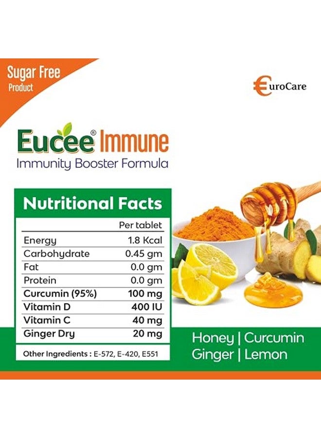 يوسي فيتامين سي 40 مجم د 400 وحدة دولية زنجبيل 20 مجم كركمين 100 مجم أقراص قابلة للمضغ خالية من السكر بنكهة العسل اللذيذة تعزز المناعة - التهاب الحلق - مضاد للالتهابات - 120 وجبة نباتية (عسل، عبوة من 1) - Image 2