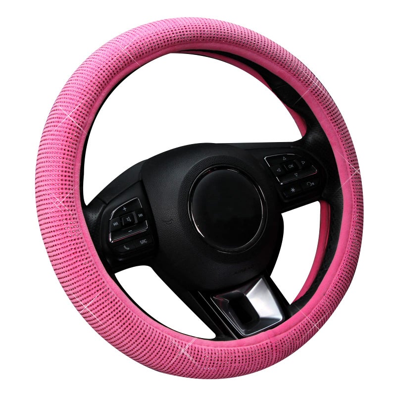 Valleycomfy Steering Wheel Cover for Women Bling Bling Crystal Diamond Sparkling Car SUV Wheel Protector Universal Fit 15 Inch (Rose,Standard Size(14" 1/2-15" 1/4)) - Image 5