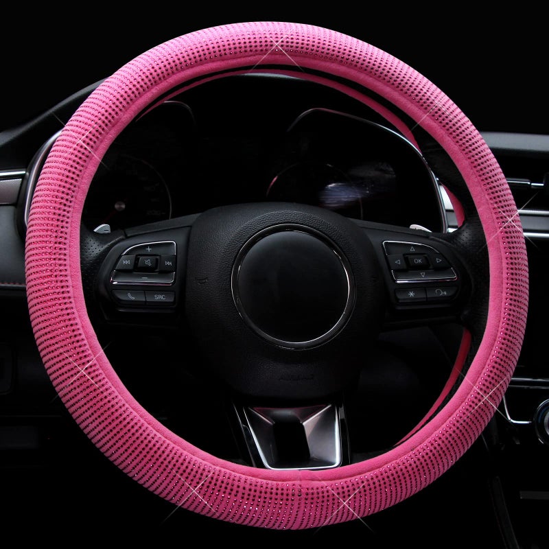 Valleycomfy Steering Wheel Cover for Women Bling Bling Crystal Diamond Sparkling Car SUV Wheel Protector Universal Fit 15 Inch (Rose,Standard Size(14" 1/2-15" 1/4)) - Image 2