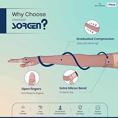 Sorgen Classique (Lycra) Medical Compression Armsleeves | Handsleeves | Lympedema armsleeves | Class 2 Compression Armsleeves | Hand swelling | Medical Armsleeves LARGE - Image 2