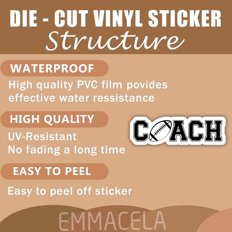 EMMACELA (3PCS) Coach Football Sticker, Football Stickers - Waterproof Vinyl Decals for Laptops, Tumblers, Scrapbooks, Books, Water Bottles Size 3 x 0.9 Inch - Image 3