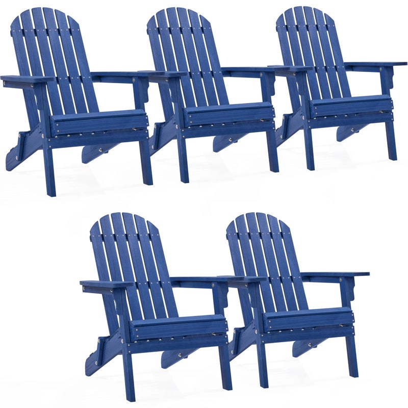 Yaheetech Yaheetech Folding Adirondack Chair Set of 5 Outdoor 300LBS Solid Wood Garden Chair Weather Resistant Fire Pit Lounge Chairs for GardenYardPatioLawn Blue