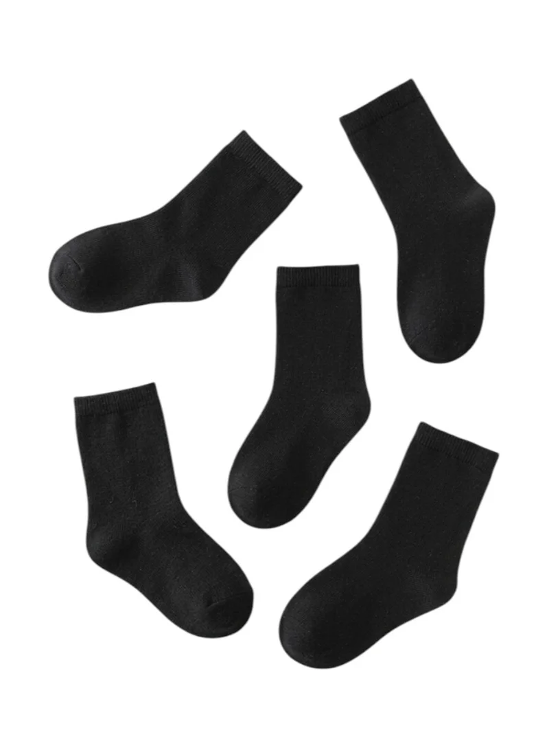 Bidani Essential Black Cotton School Socks (5-Pack)Long