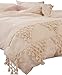 Flber Tufted Tassel Duvet Cover Cotton Cream Boho Bedding Twin, 68inx90in - Image 2
