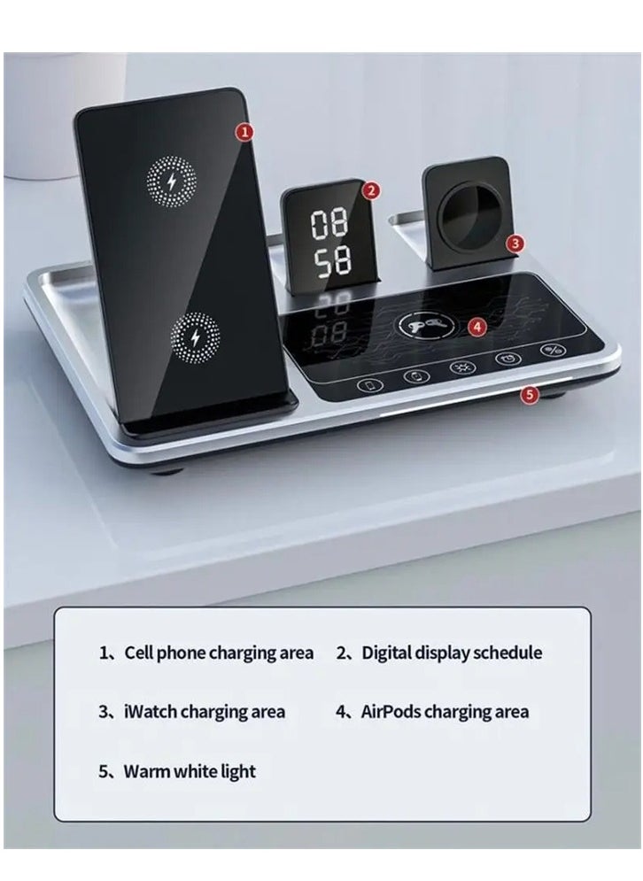 Generic - Smart Touch 4-in-1 Wireless Fast Charging Station Pad with Digital Clock and LED Light for Apple Watch, iPhone, AirPods, and Samsung Devices - Image 1