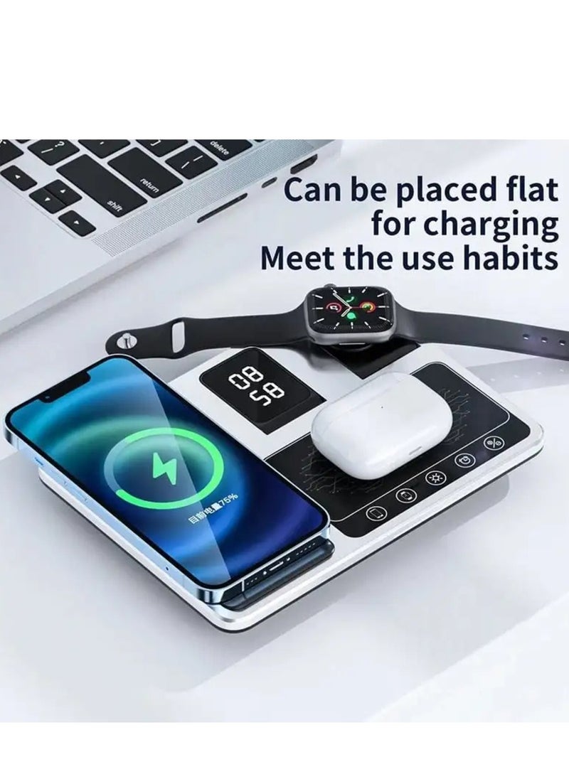Generic - Smart Touch 4-in-1 Wireless Fast Charging Station Pad with Digital Clock and LED Light for Apple Watch, iPhone, AirPods, and Samsung Devices - Image 1