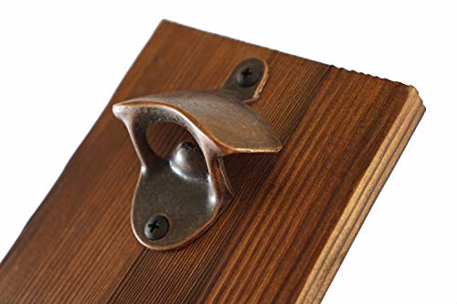 Thirsty Solutions - “Beer O’ Clock” Rustic Wall Mounted Bottle Opener and Catcher - Dark Stain Pine with Zinc Alloy Opener - Removable Wooden Bucket - Man (or Woman) Cave Ready - Image 5