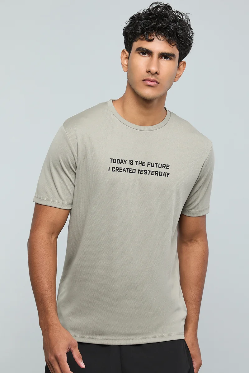 R&B Typography Print Active T-Shirt with Crew Neck and Short Sleeves