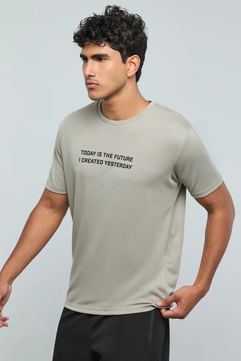 R&B Typography Print Active T-Shirt with Crew Neck and Short Sleeves