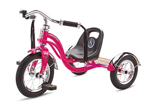 Schwinn Roadster Bike for Toddler Kids Classic Tricycle Low Positioned Steel Trike Frame w Bell Handlebar Tassels Rear Deck Made of Genuine Wood Boys and Girls Ages 24 Year Old Bright Pink - Image 5