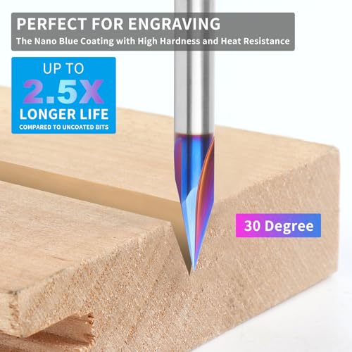 EANOSIC 5PCS CNC Wood Carving Router Bits Set, 1/4'' Shank, 15° Detail Carving Liner+ 20° Profile bit+30°+60°+ 90° V Groove Router Bit Set - Image 3