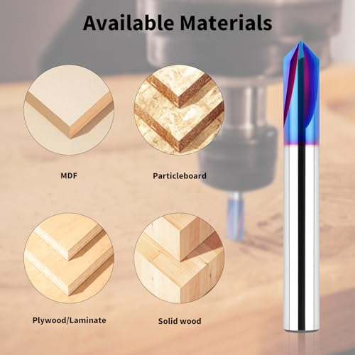 EANOSIC 5PCS CNC Wood Carving Router Bits Set, 1/4'' Shank, 15° Detail Carving Liner+ 20° Profile bit+30°+60°+ 90° V Groove Router Bit Set - Image 4