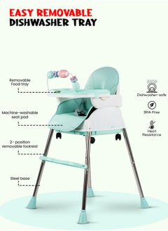 BAYBEE 4 In 1 Nora Convertible High Chair For Kids With Adjustable Height And Footrest Baby Toddler Feeding Booster Seat With Tray Safety Belt Kids High Chair For Baby 6 Months To 4 Years Green  - Image 3