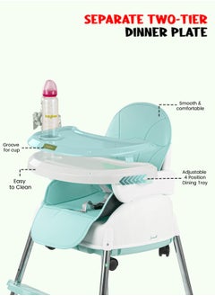 BAYBEE 4 In 1 Nora Convertible High Chair For Kids With Adjustable Height And Footrest Baby Toddler Feeding Booster Seat With Tray Safety Belt Kids High Chair For Baby 6 Months To 4 Years Green  - Image 5