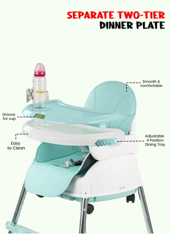 BAYBEE 4 In 1 Nora Convertible High Chair For Kids With Adjustable Height And Footrest Baby Toddler Feeding Booster Seat With Tray Safety Belt Kids High Chair For Baby 6 Months To 4 Years Green  - Image 5