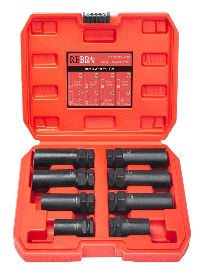 Rebra 8Pcs Spline Lug Nut Socket Set, Wheel Lock Removal Kit For Locking Nuts, Set Of 5, 6, 7, 12 Key, Cr-Mo Steel - Image 1