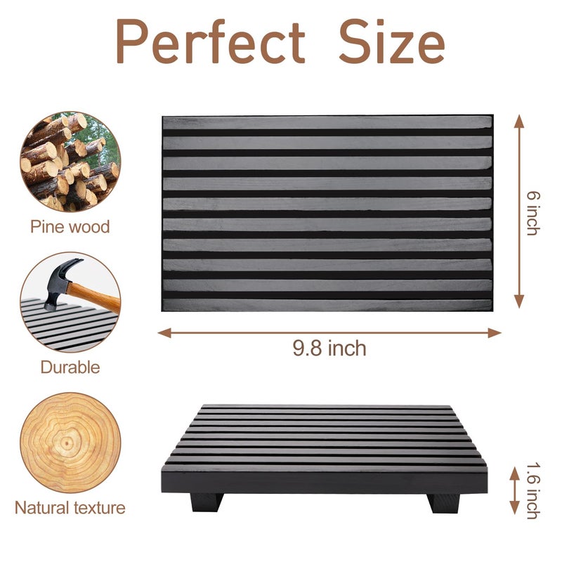 Renawe Black Bathroom Counter Organizer Wooden Display Pedesta Stand Kitchen Countertop Trays Farmhouse Wood Riser Dish Soap Dispenser Holder for Bathroom Decor Kitchen Sink Accessories Vanity Tray - Image 5