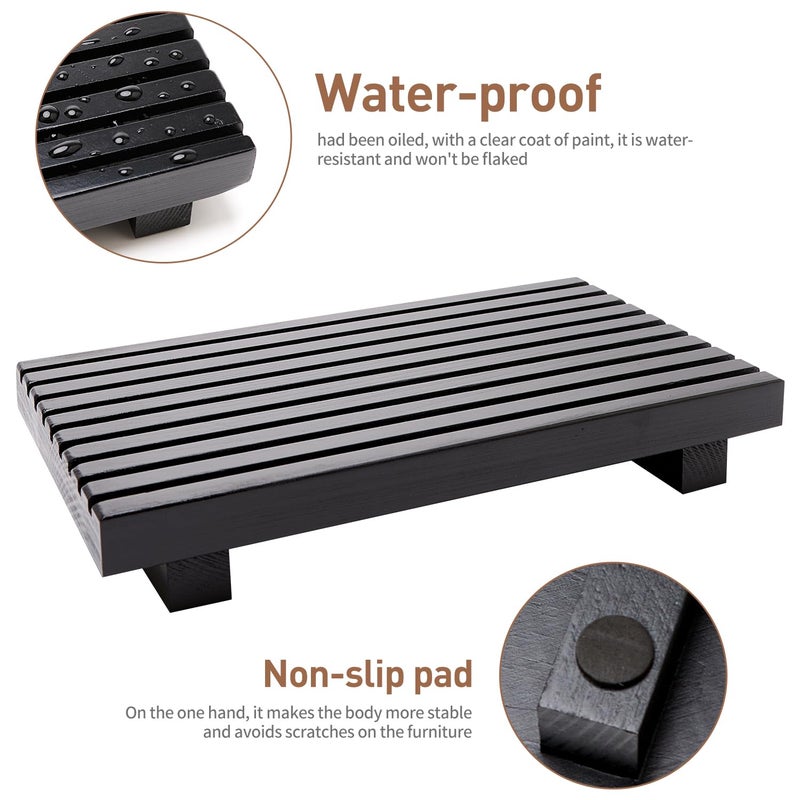 Renawe Black Bathroom Counter Organizer Wooden Display Pedesta Stand Kitchen Countertop Trays Farmhouse Wood Riser Dish Soap Dispenser Holder for Bathroom Decor Kitchen Sink Accessories Vanity Tray - Image 4