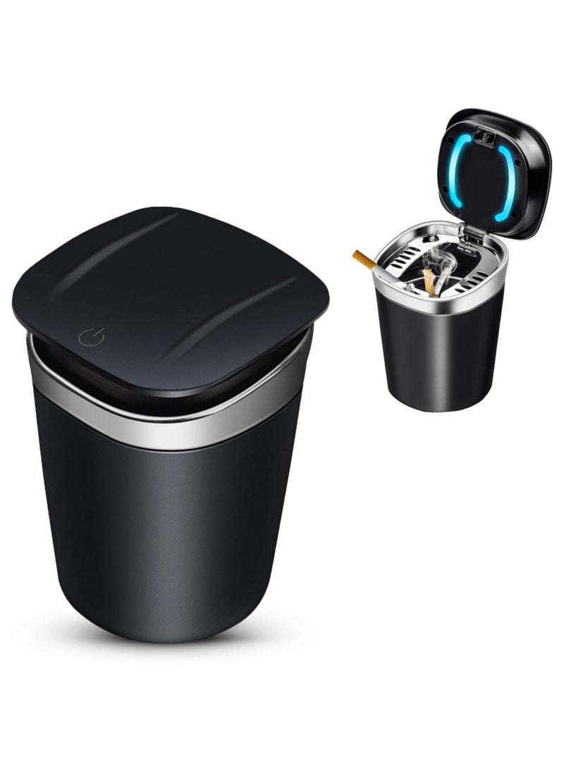 Car Ashtray, Ashtray with Lid, Stainless Steel less Ashtray with LED Light, Detachable Easy to Clean Portable Ashtray for Home, Office, Outdoor Camping (Black Silver) - Image 1