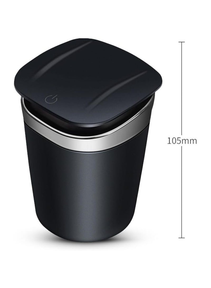 Car Ashtray, Ashtray with Lid, Stainless Steel less Ashtray with LED Light, Detachable Easy to Clean Portable Ashtray for Home, Office, Outdoor Camping (Black Silver) - Image 5