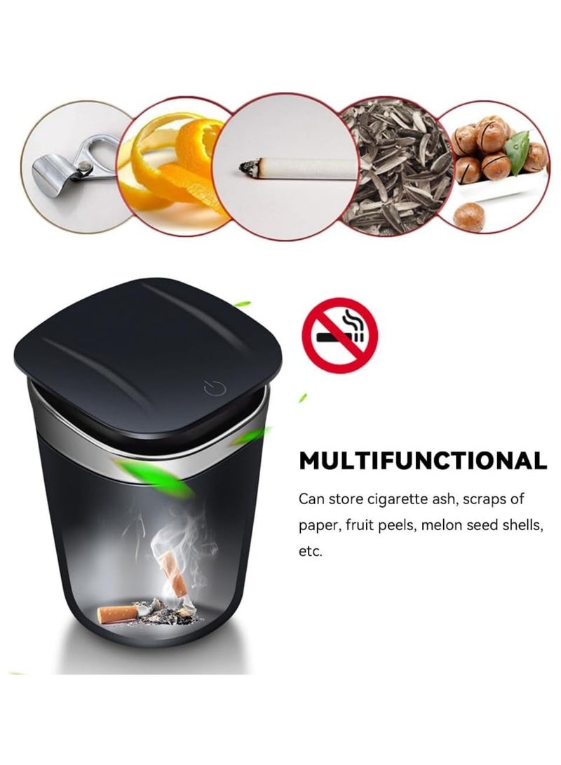 Car Ashtray, Ashtray with Lid, Stainless Steel less Ashtray with LED Light, Detachable Easy to Clean Portable Ashtray for Home, Office, Outdoor Camping (Black Silver) - Image 2