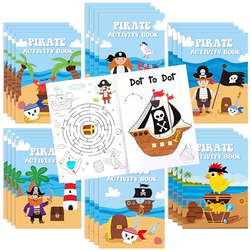 JAPBOR Pirate Activity Coloring Books 24PCS Mini Pirates Activities Colouring Book Bulk for Kid Party Favor Summer Nautical Theme Drawing Booklet Goodie Bag Filler Birthday Class Painting Game - Image 1