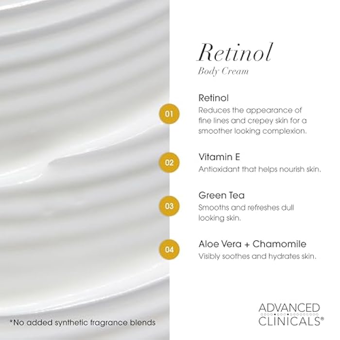Advanced Clinicals Retinol Body Lotion & Face Moisturizer | Visible Anti Aging Skin Care Retinol Body Cream For Women & Men Targets Look Of Fine Lines, Wrinkles, & Crepe Looking Dry Skin, 16 Ounce - Image 4