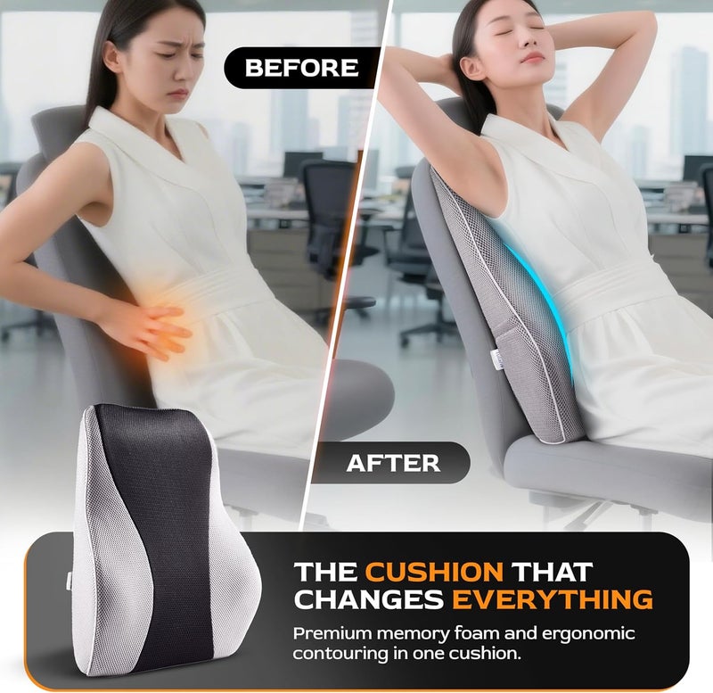 TULARIS Extra Dense Lumbar Pillow with Double Adjustable Straps - Ergonomic Lumbar Support Pillow for Office Chair, Car, Couch Firm Back Support for Lower Back & Spine Pain Relief Memory Foam Cushion - Image 5