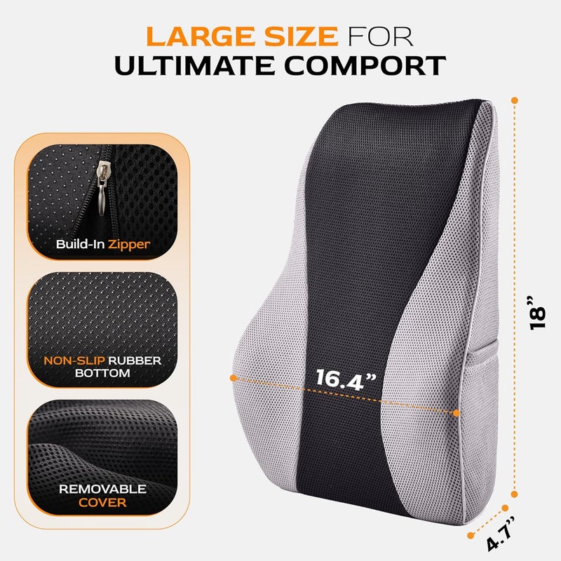 TULARIS Extra Dense Lumbar Pillow with Double Adjustable Straps - Ergonomic Lumbar Support Pillow for Office Chair, Car, Couch Firm Back Support for Lower Back & Spine Pain Relief Memory Foam Cushion - Image 3
