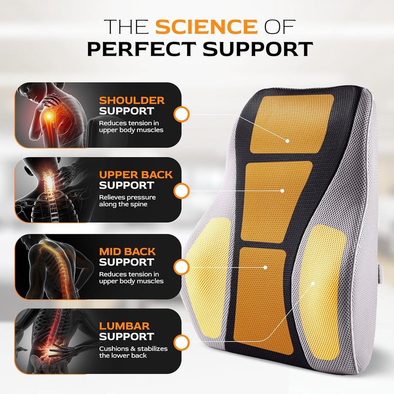 TULARIS Extra Dense Lumbar Pillow with Double Adjustable Straps - Ergonomic Lumbar Support Pillow for Office Chair, Car, Couch Firm Back Support for Lower Back & Spine Pain Relief Memory Foam Cushion - Image 2