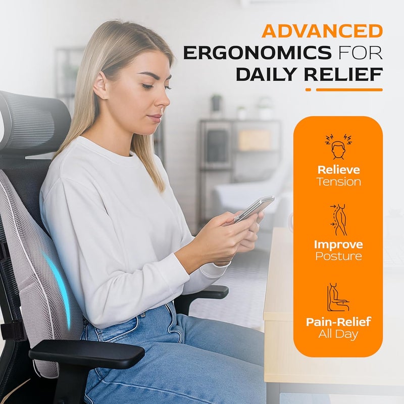 TULARIS Extra Dense Lumbar Pillow with Double Adjustable Straps - Ergonomic Lumbar Support Pillow for Office Chair, Car, Couch Firm Back Support for Lower Back & Spine Pain Relief Memory Foam Cushion - Image 4
