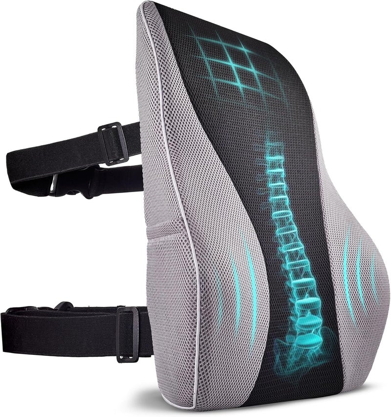 TULARIS Extra Dense Lumbar Pillow with Double Adjustable Straps - Ergonomic Lumbar Support Pillow for Office Chair, Car, Couch Firm Back Support for Lower Back & Spine Pain Relief Memory Foam Cushion - Image 1