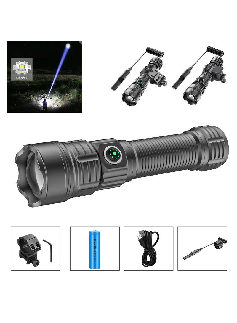 Flashlights Torches, Ultra Powerful Flashlight, USB Rechargeable Flash Light, Night Scout Lights, LED Zoom Tactical Lantern (Black,set A)  - Image 2