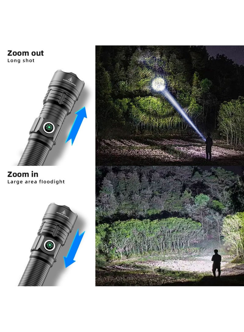 Flashlights Torches, Ultra Powerful Flashlight, USB Rechargeable Flash Light, Night Scout Lights, LED Zoom Tactical Lantern (Black,set A)  - Image 3