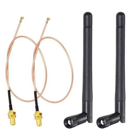 Bingfu Dual Band WiFi Antenna 2.4GHz 5GHz 5.8GHz 3dBi MIMO RP-SMA Male (2-Pack) + 2 x 12 inch Cable for WiFi Router Wireless Mini PCI Express PCIE Network Card Adapter - Image 1