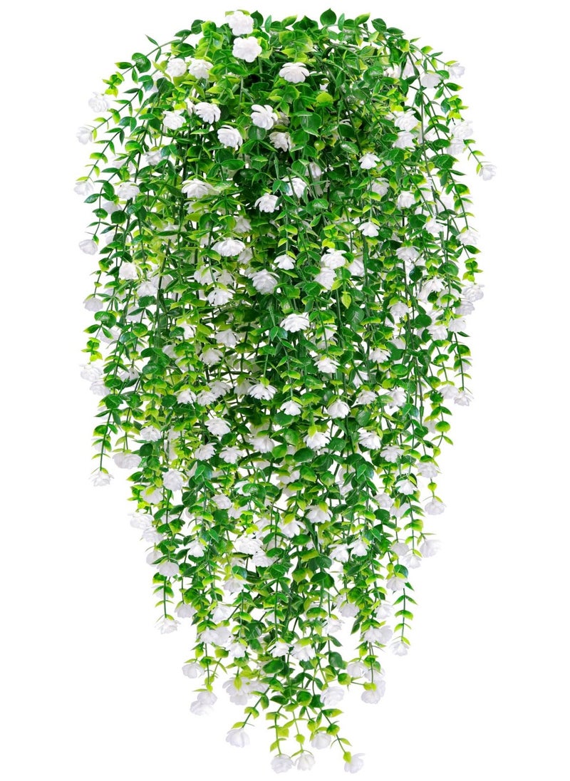 Mordely 2PCS Artificial Hanging Flowers, UV-Resistant Artificial Hanging Plants Flowers Bouquet Outdoor Indoor Fake Hanging Plant Artificial Flowers for Home Garden Wedding Decor  - Image 1