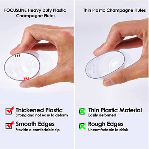 FOCUSLINE 24 Pack 9 Oz Plastic Stemless Gold Rim Champagne Flutes, Heavy Duty, Shatterproof, Disposable & Reusable Crystal Clear Toasting Glasses - Image 3