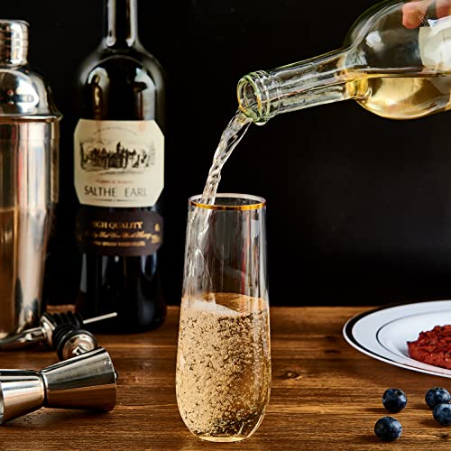 FOCUSLINE 24 Pack 9 Oz Plastic Stemless Gold Rim Champagne Flutes, Heavy Duty, Shatterproof, Disposable & Reusable Crystal Clear Toasting Glasses - Image 4