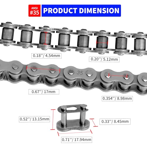 Belleone #35 Roller Chain, 3 Feet 35 Chain with 5 Master Links, Chain Breaker- Carbon Steel Chain for Mini Bike, Go Kart, Motorcycle, Scooter, Bicycle, Home and Industrial Machinery - 96 Links - Image 2